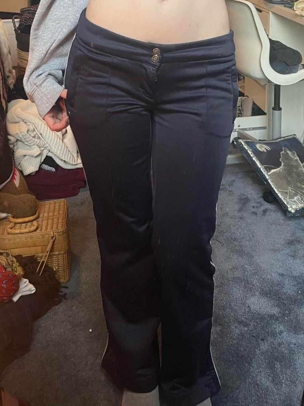 Vintage American eagle navy blue ultra low rise fitted and flare track pants
